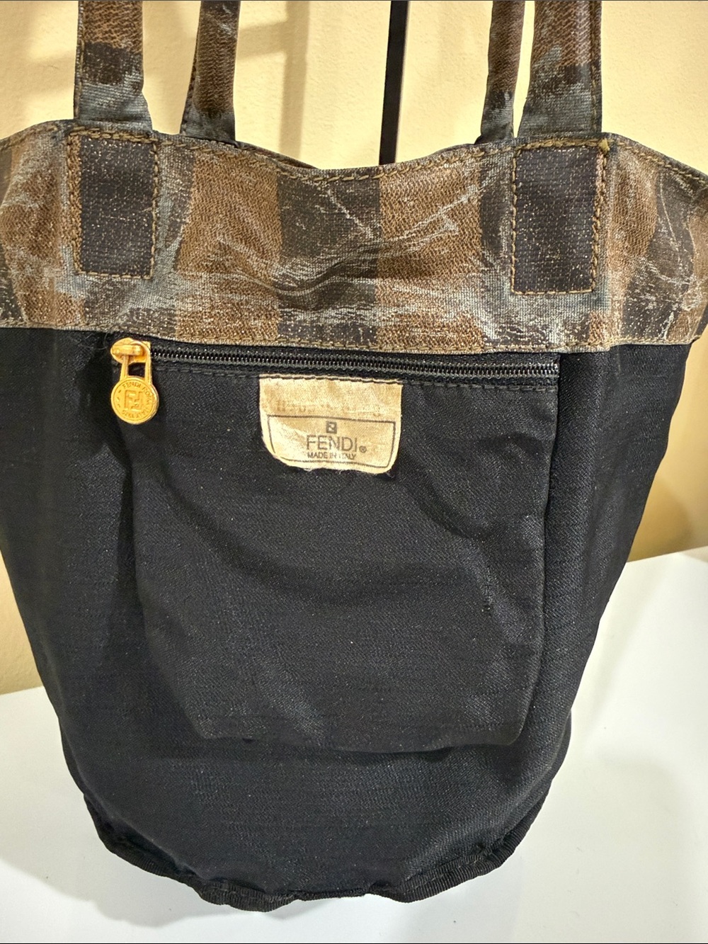 Fendi Brown and Black Striped Bucket Tote Shoulder Bag - Picture 9 of 15